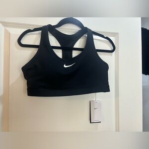 NEW Nike Swoosh Black sports bra white swoosh Medium Dry Fit